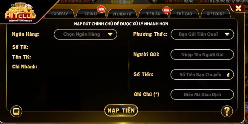 Lưu ý khi nạp tiền Hitclub