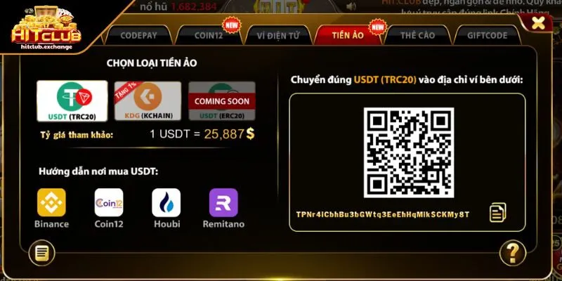 Nạp tiền Hitclub qua 1 Pay