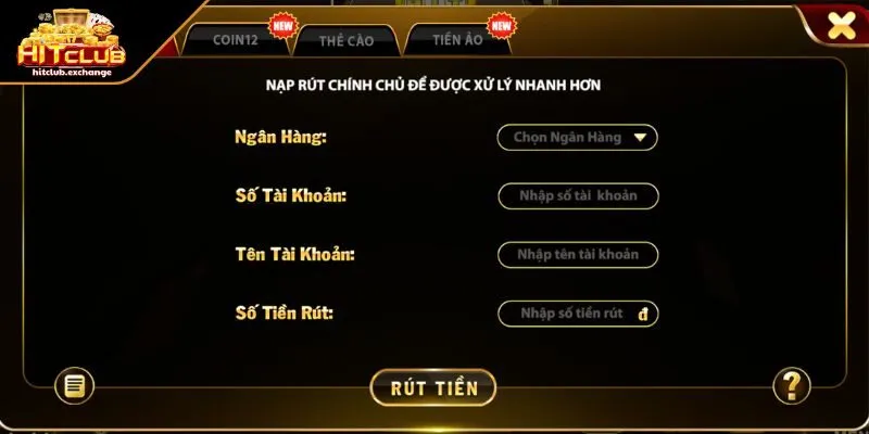 Rút tiền hitclub qua ngân hàng